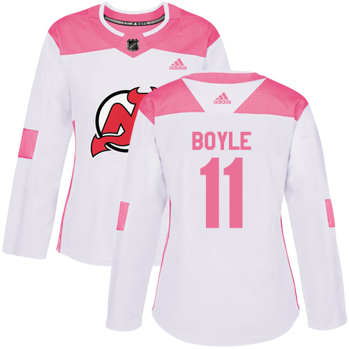 Adidas Devils #11 Brian Boyle White/Pink Authentic Fashion Women's Stitched NHL Jersey - Click Image to Close